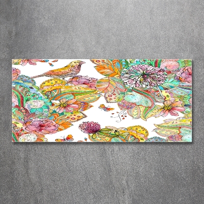 Cuadro decorativo de vidrio para salón horizontal Pájaro y adornos