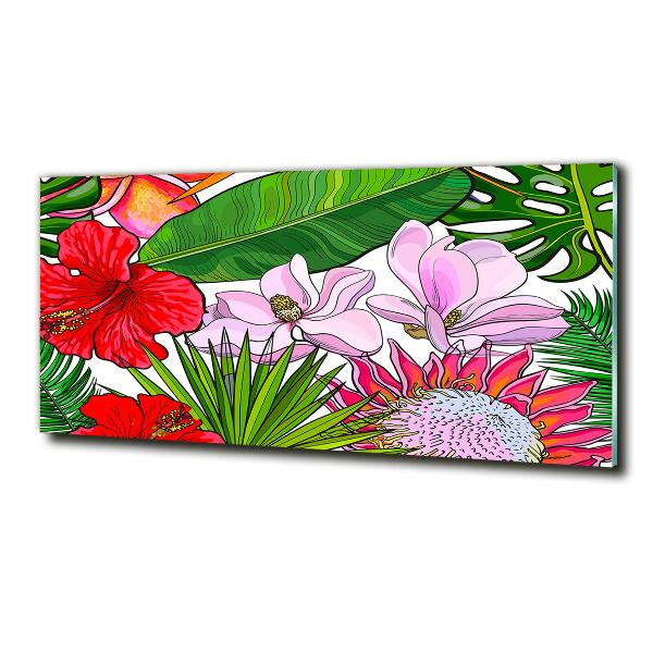 Cuadro decorativo de vidrio para salón horizontal flores hawaianas