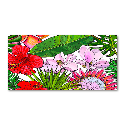 Cuadro decorativo de vidrio para salón horizontal flores hawaianas