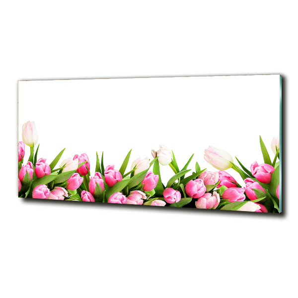 Foto en cristal de alta calidad con impresión uv horizontal tulipanes rosados