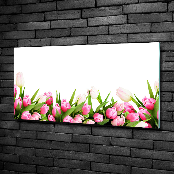 Foto en cristal de alta calidad con impresión uv horizontal tulipanes rosados