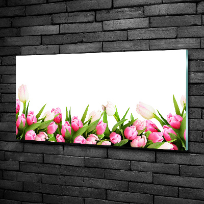 Foto en cristal de alta calidad con impresión uv horizontal tulipanes rosados
