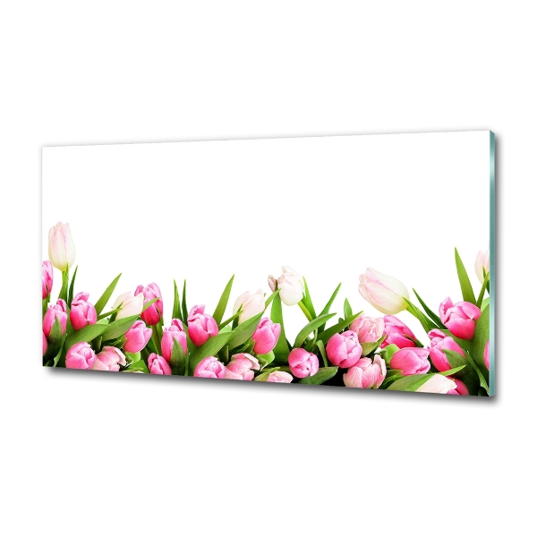 Foto en cristal de alta calidad con impresión uv horizontal tulipanes rosados