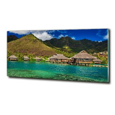 Impresión en cristal con acabado brillante horizontal Bungalows sobre el agua