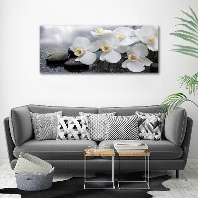 Cuadro decorativo de vidrio para salón horizontal Orquídea