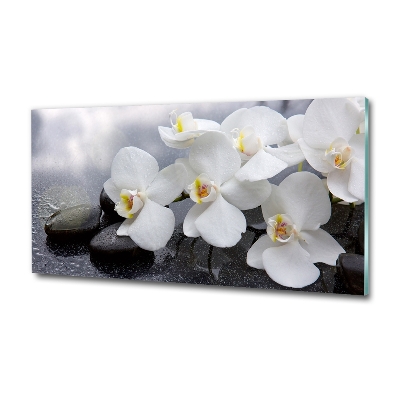 Cuadro decorativo de vidrio para salón horizontal Orquídea