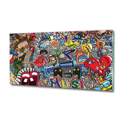 Cuadro decorativo de vidrio para salón horizontal Collage musical