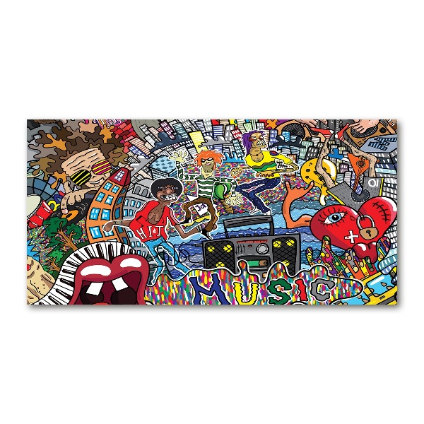 Cuadro decorativo de vidrio para salón horizontal Collage musical