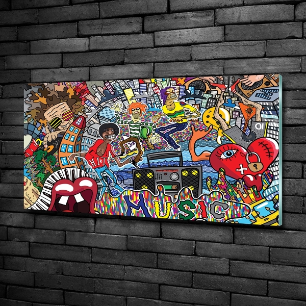 Cuadro decorativo de vidrio para salón horizontal Collage musical