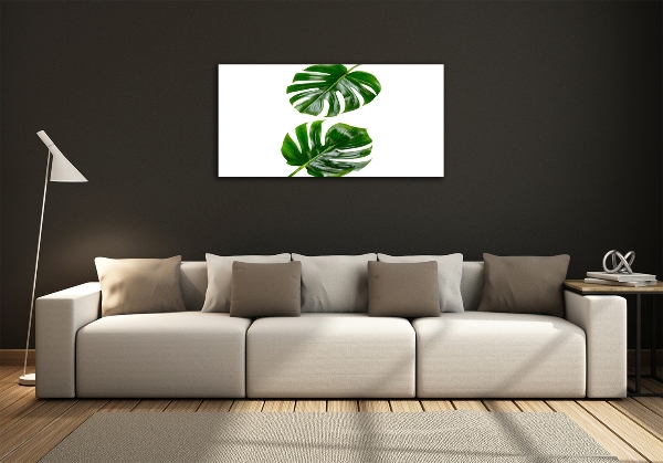Cuadro decorativo de vidrio para salón horizontal hojas tropicales