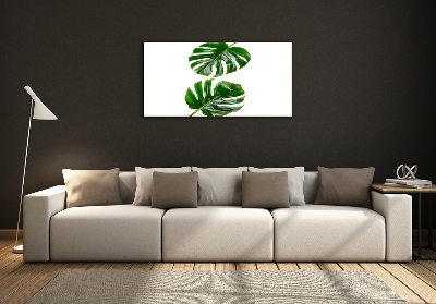Cuadro decorativo de vidrio para salón horizontal hojas tropicales