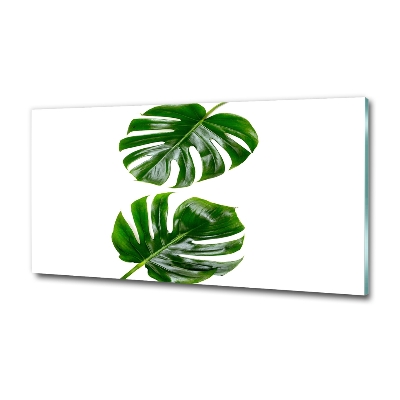 Cuadro decorativo de vidrio para salón horizontal hojas tropicales