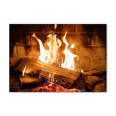 Cuadro de cristal templado moderno horizontal Madera en la chimenea