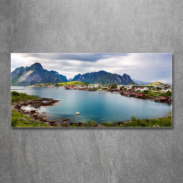 Impresión en cristal con acabado brillante horizontal Lofoten en Noruega