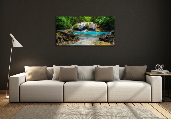 Impresión en cristal con acabado brillante horizontal Cascada en el bosque