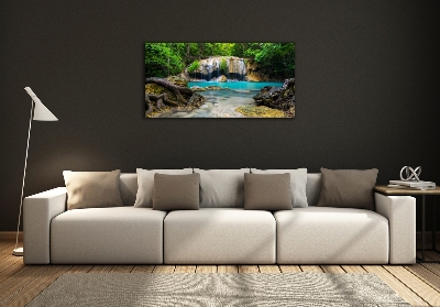 Impresión en cristal con acabado brillante horizontal Cascada en el bosque