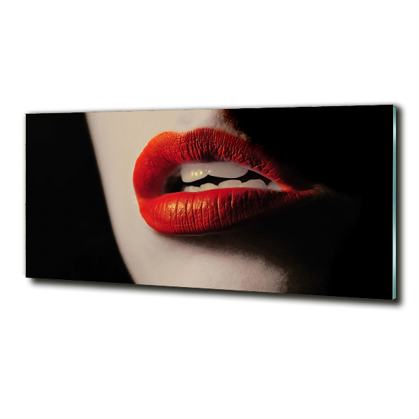 Cuadro decorativo de vidrio para salón horizontal labios rojos