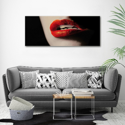Cuadro decorativo de vidrio para salón horizontal labios rojos