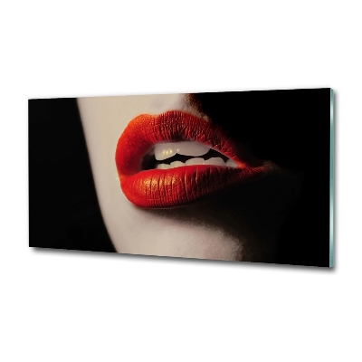 Cuadro decorativo de vidrio para salón horizontal labios rojos
