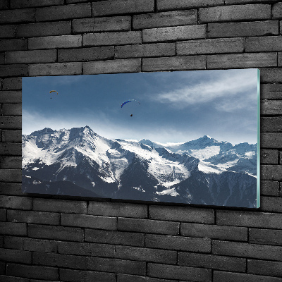 Cuadro de cristal templado moderno horizontal Parapente en los Alpes