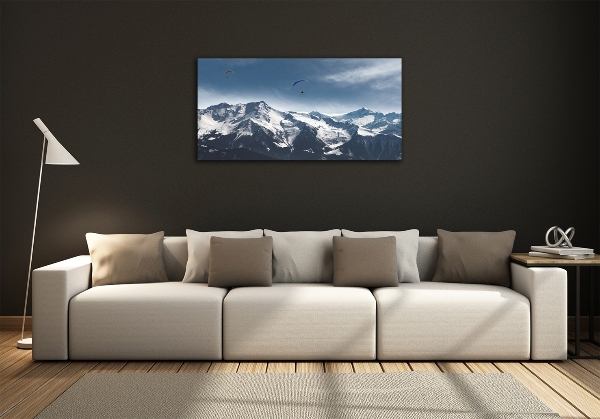 Cuadro de cristal templado moderno horizontal Parapente en los Alpes