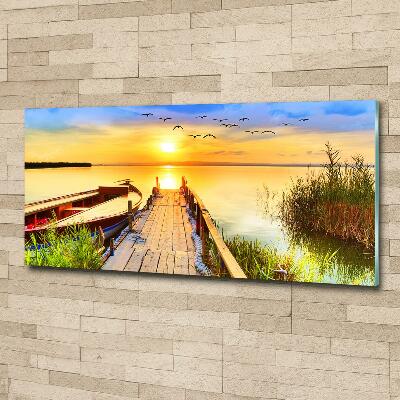 Cuadro de cristal templado moderno horizontal Barco y muelle