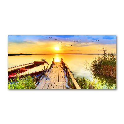 Cuadro de cristal templado moderno horizontal Barco y muelle