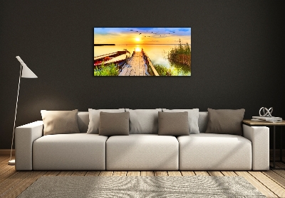 Cuadro de cristal templado moderno horizontal Barco y muelle