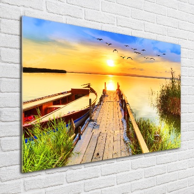 Cuadro de cristal templado moderno horizontal Barco y muelle