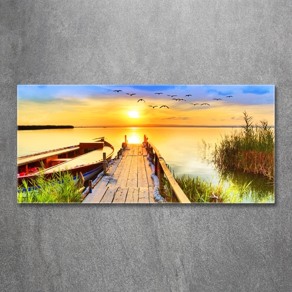 Cuadro de cristal templado moderno horizontal Barco y muelle