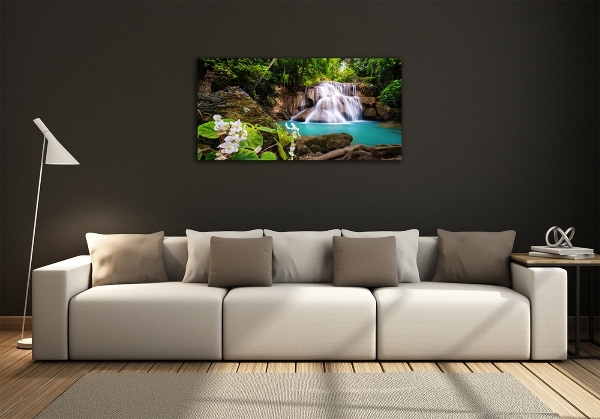 Cuadro decorativo de vidrio para salón horizontal Cascada de Tailandia