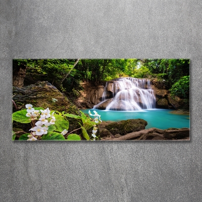 Cuadro decorativo de vidrio para salón horizontal Cascada de Tailandia