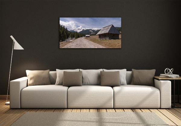 Cuadro de cristal templado moderno horizontal Una cabaña en las montañas