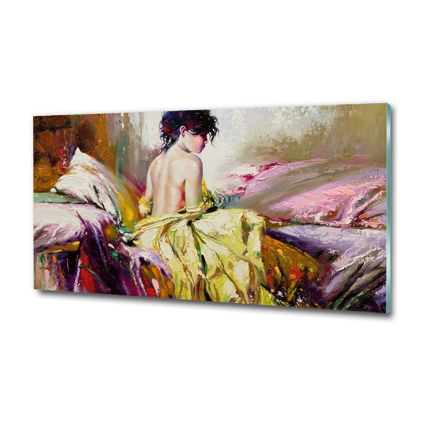 Cuadro de cristal templado moderno horizontal Mujer semidesnuda