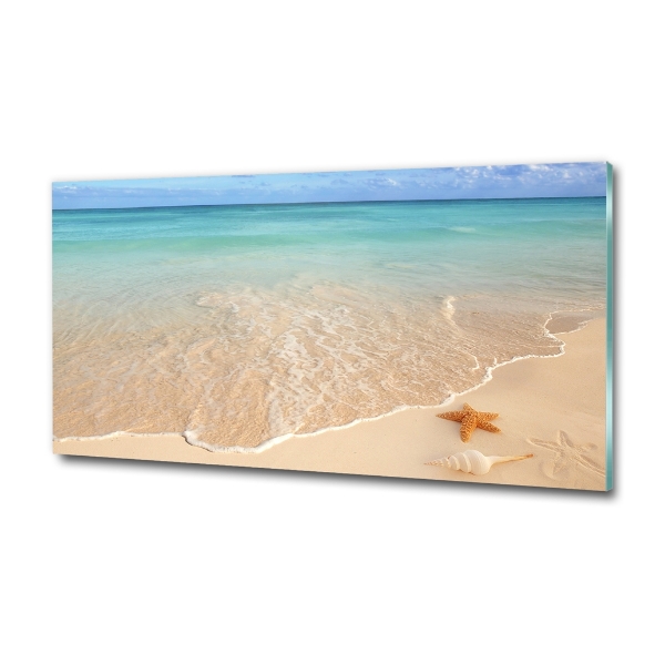 Foto en cristal de alta calidad con impresión uv horizontal Estrellas de mar en la playa