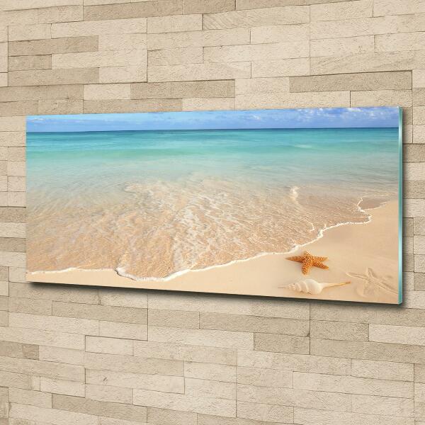 Foto en cristal de alta calidad con impresión uv horizontal Estrellas de mar en la playa