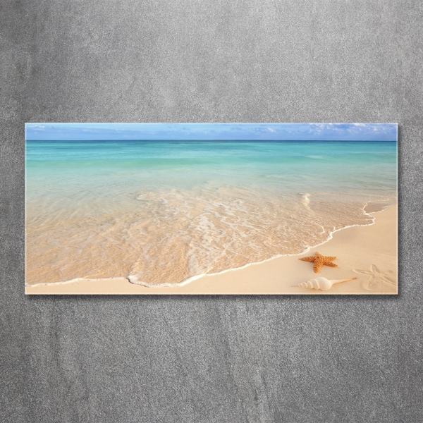 Foto en cristal de alta calidad con impresión uv horizontal Estrellas de mar en la playa