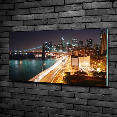 Cuadro de cristal templado moderno horizontal Nueva York de noche