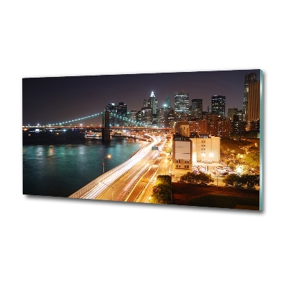 Cuadro de cristal templado moderno horizontal Nueva York de noche