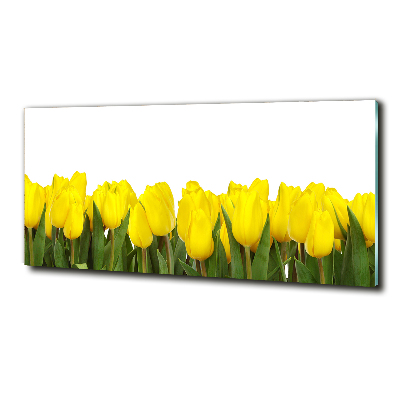 Cuadro decorativo de vidrio para salón horizontal tulipanes amarillos