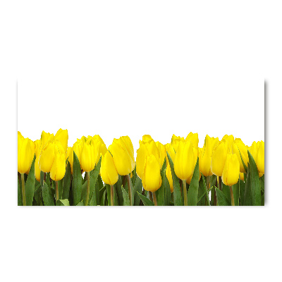 Cuadro decorativo de vidrio para salón horizontal tulipanes amarillos