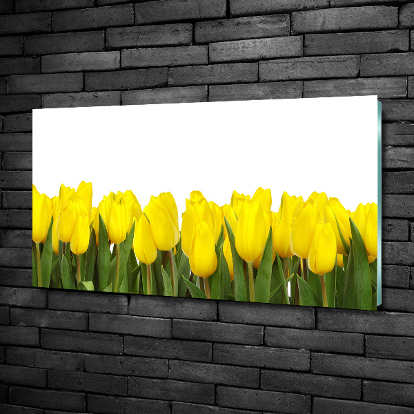 Cuadro decorativo de vidrio para salón horizontal tulipanes amarillos