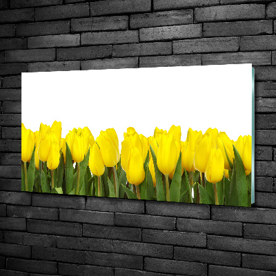 Cuadro decorativo de vidrio para salón horizontal tulipanes amarillos