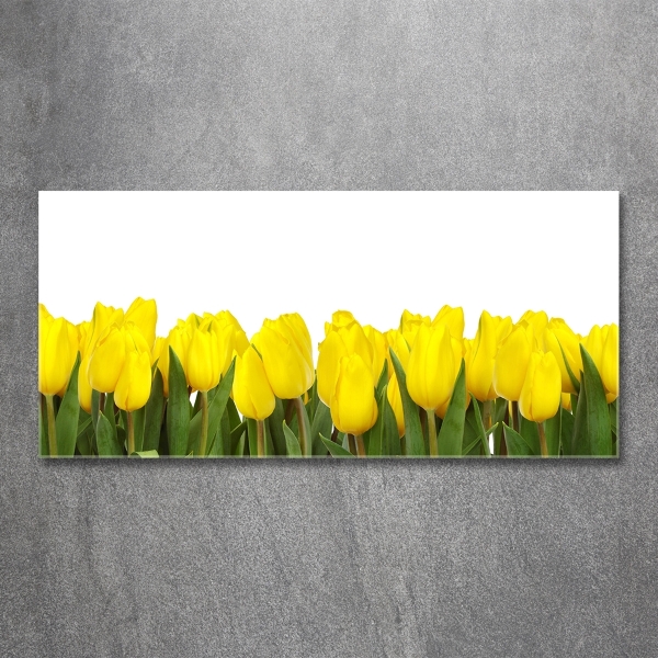 Cuadro decorativo de vidrio para salón horizontal tulipanes amarillos
