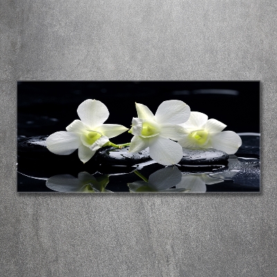 Cuadro decorativo de vidrio para salón horizontal Orquídea