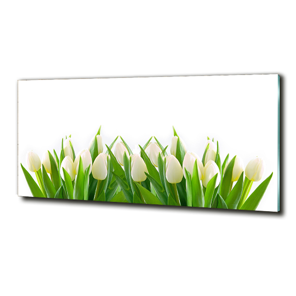 Foto en cristal de alta calidad con impresión uv horizontal tulipanes blancos