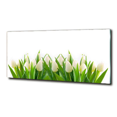 Foto en cristal de alta calidad con impresión uv horizontal tulipanes blancos