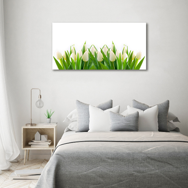 Foto en cristal de alta calidad con impresión uv horizontal tulipanes blancos