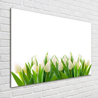 Foto en cristal de alta calidad con impresión uv horizontal tulipanes blancos