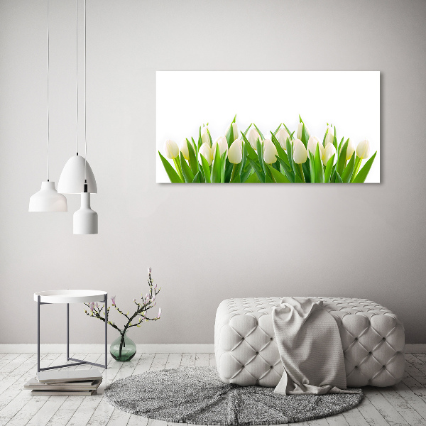 Foto en cristal de alta calidad con impresión uv horizontal tulipanes blancos